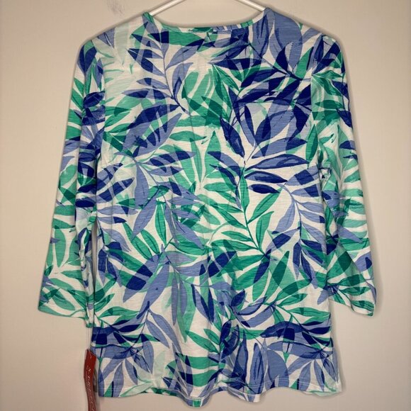 EMILY DANIELS NEW Scoop Neck Printed Top Womens PS Tropical 3/4 Sleeve Stretch - Picture 3 of 6